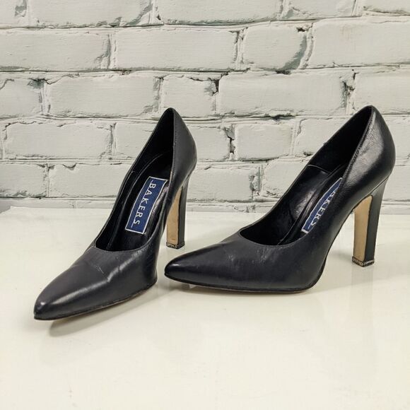 BAKERS black leather high heel pumps pointed toe size 6B - Picture 1 of 8